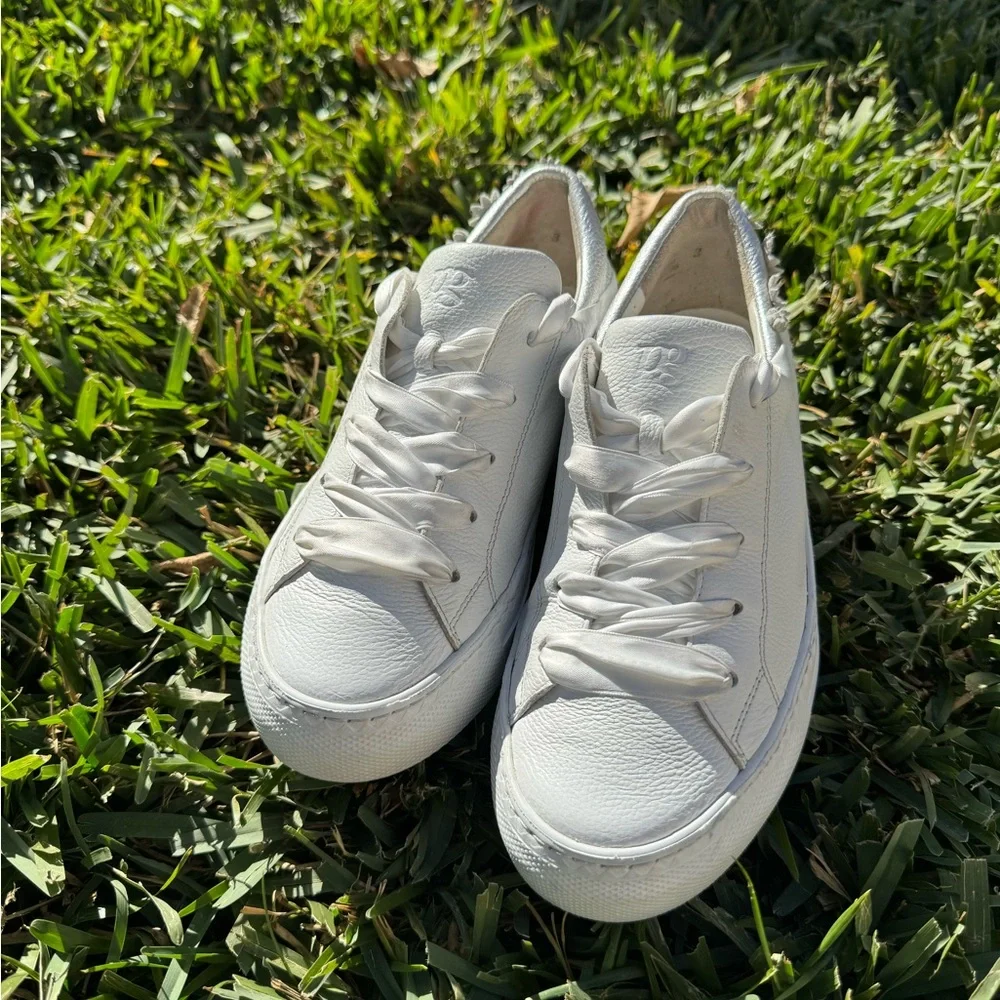 PAUL GREEN White Leather sneakers floral detail on back size US 5.5 - Picture 8 of 13